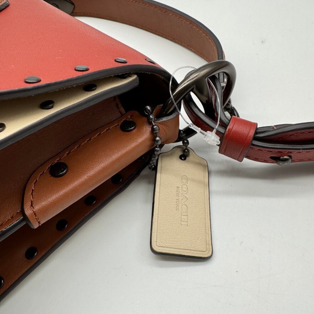 COACH Beat 18 rivets leather shoulder crossbody bag -Red Sand Ivory Tan - Picture 9 of 13